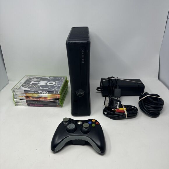 Xbox 360 S Console Black Bundle Games Controller No Hard Drive